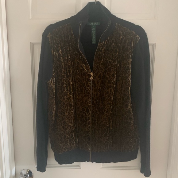 Ralph Lauren Leopard Print Velour Sweater - Picture 1 of 2
